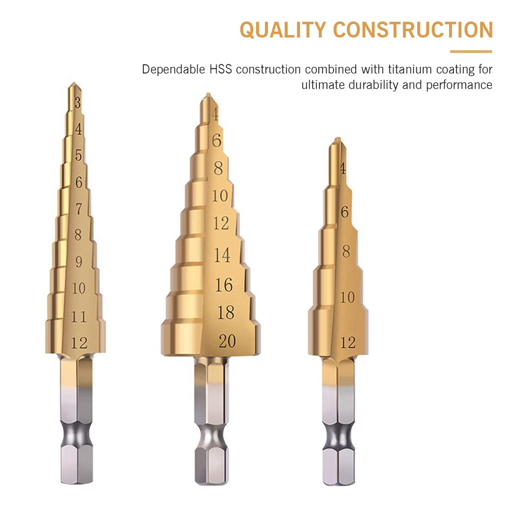 Hss 4Pcs Titanium Step Drill Bit Set Center Punch Plastic Wood Metal 323163150888