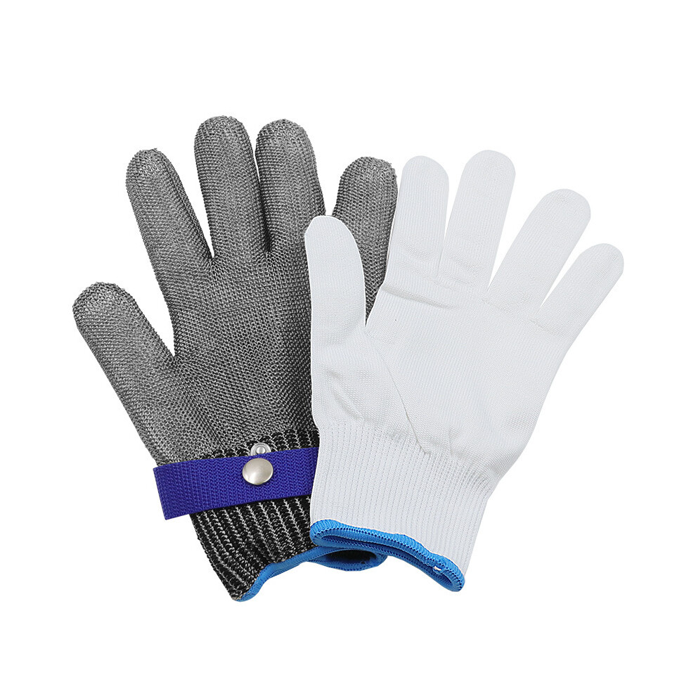 (Silver Gray L 24.5Cm) Stainless Steel Cut Resistant Chainmail Glove Silver Gray L 323163103655