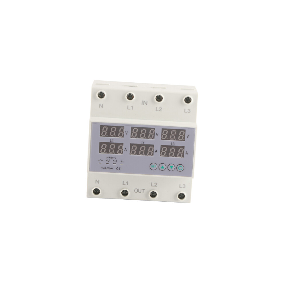 (40A) 3 Phase Din Rail Voltmeter Ammeter 390-500V 40A Protector 323163104423