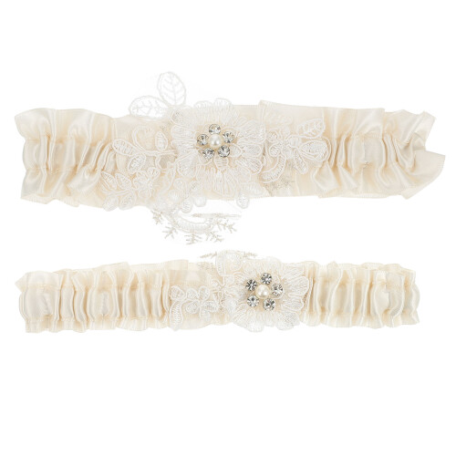 Hochzeitsstrumpfband Strumpfbänder Beige 2er Set