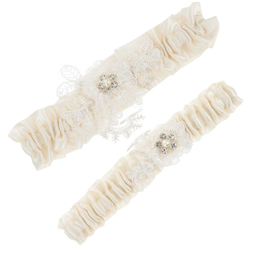Hochzeitsstrumpfband Strumpfbänder Beige 2er Set 2