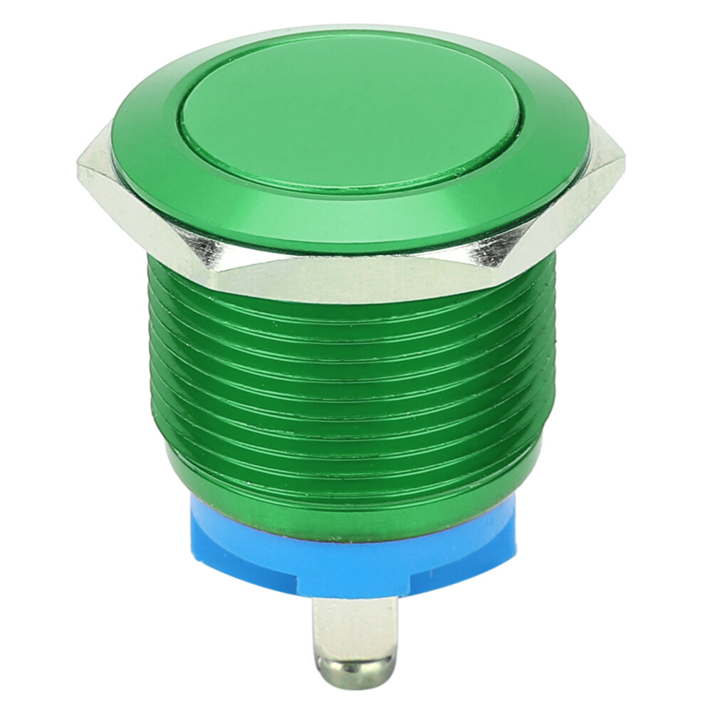 (Green) Metal Push Button Switch Flat Head Self-Reset 19Mm Green 323163162577