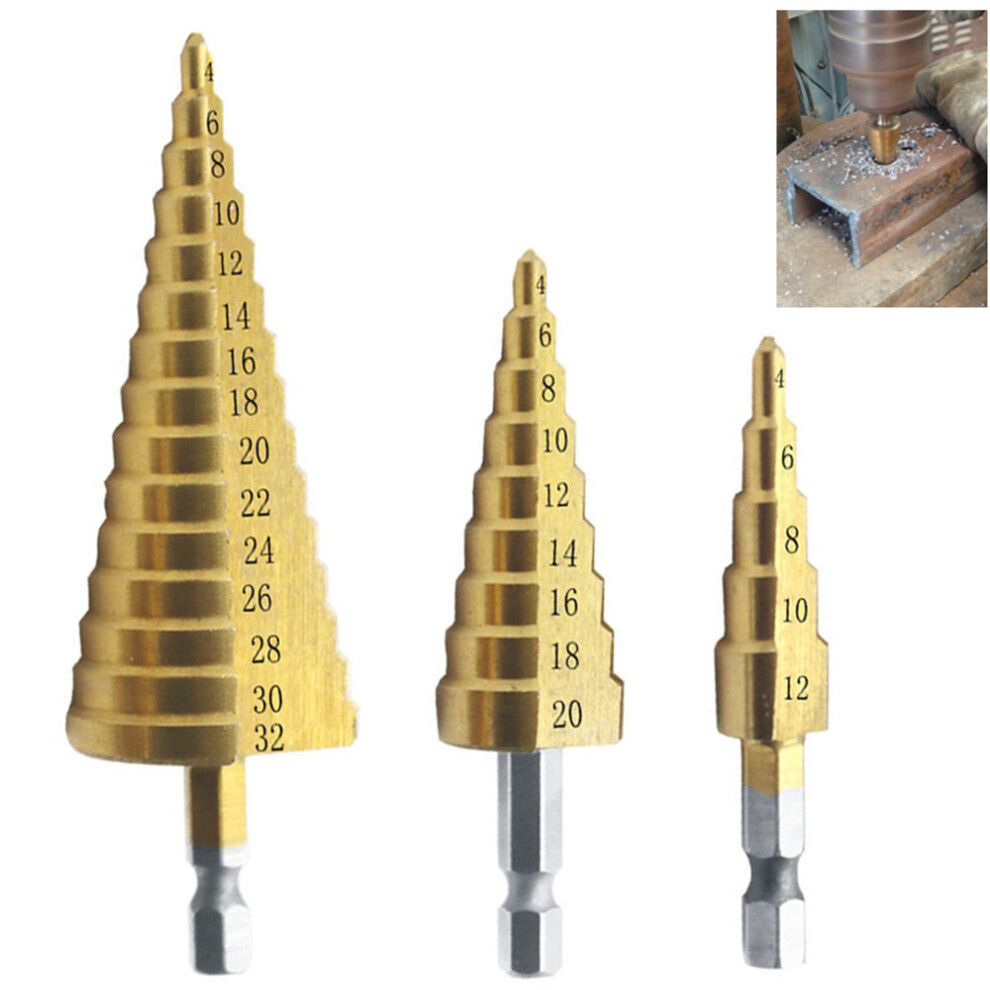 3pcs HSS Step Drill Bit Set 4-32mm Titanium Coated-image-OPC-PM55V2J-NEW