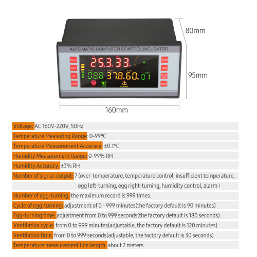 LED-Farbbildschirm Inkubatorregler Digital Temp Feuchte 5 Modi 1