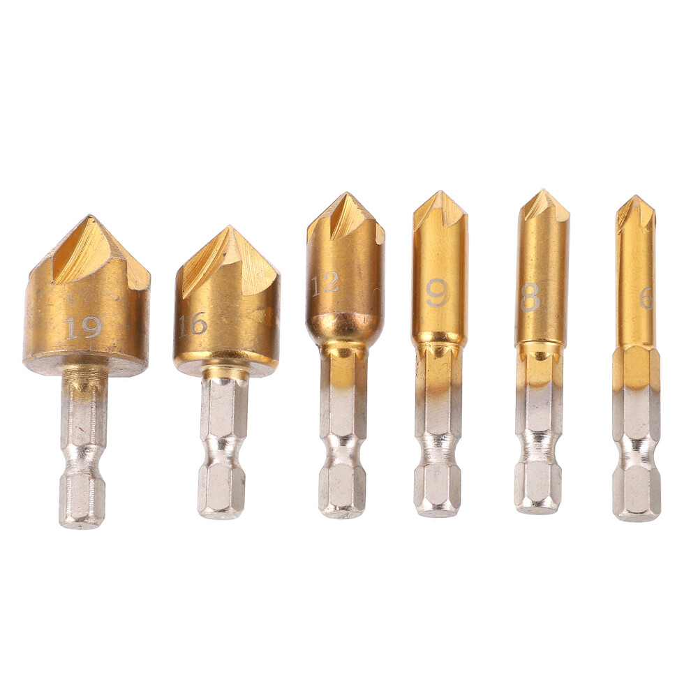 6Pcs Countersink Drill Bit Hex Shank Set 90 Degree 6Mm-19Mm 323163159379