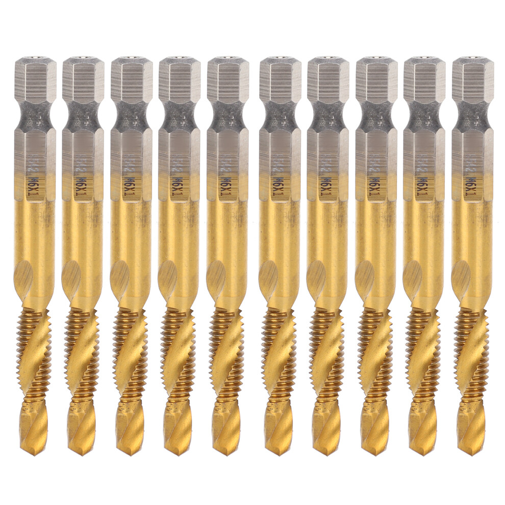 10Pcs Hex Shank Screw Tap M6-Drill 5.0 Coated Spiral Flute 323163172507