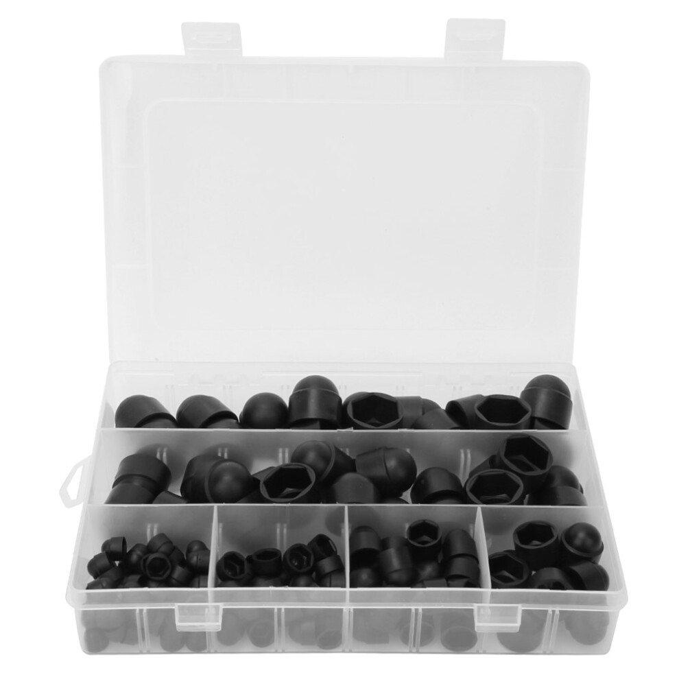 (Black) 145Pcs Pe Dome Nut Kit M4-M12 Hex Cap Fasteners 323163184012