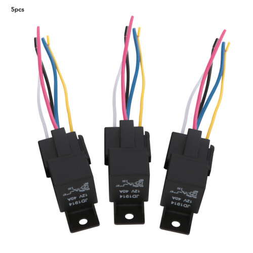 5x 12V 30A/40A Auto-Relais 5-Pin SPDT mit Kabel 1