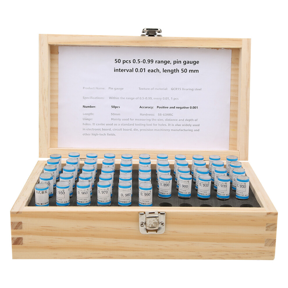 50Pcs 0.5-0.99Mm Plug Pin Gage Set 0.001Mm Tolerance Steel Tool 323163190433