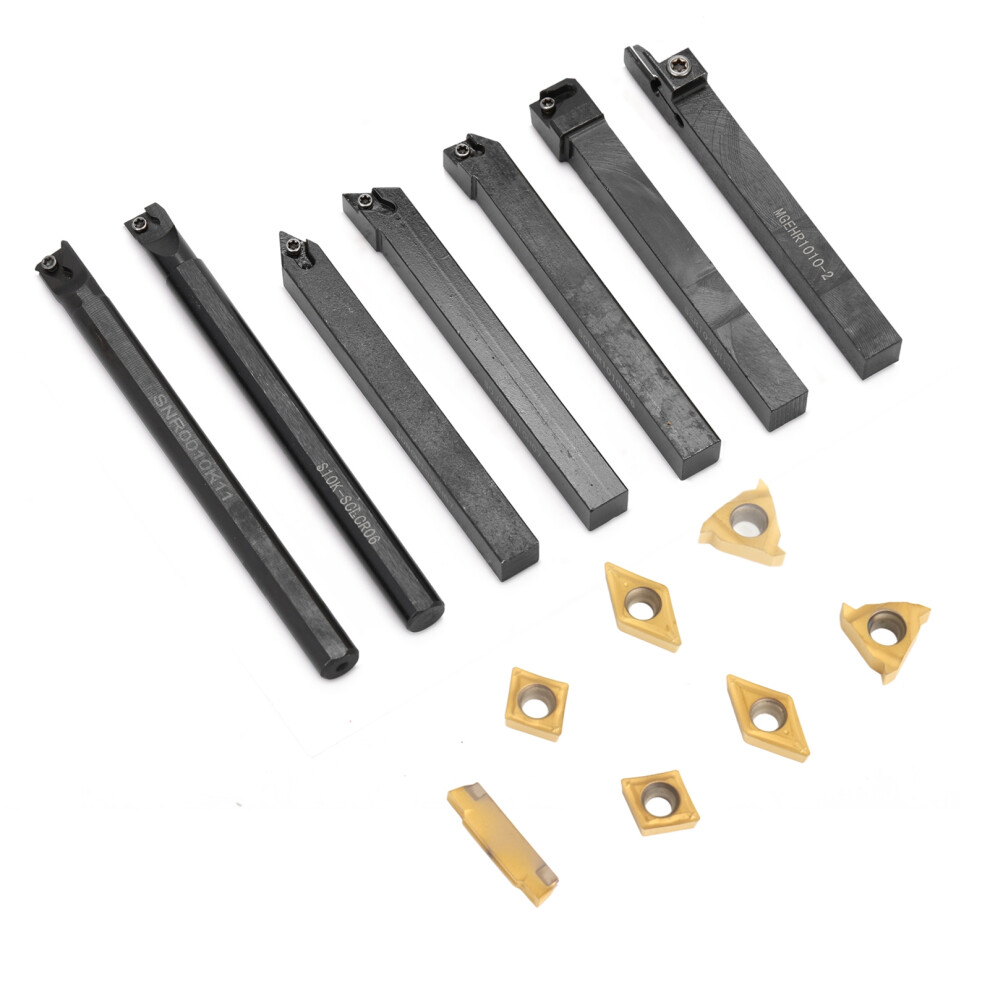 7Pcs 10Mm Shank Lathe Tool Holder Boring Bar With Carbide Inserts 323163184739
