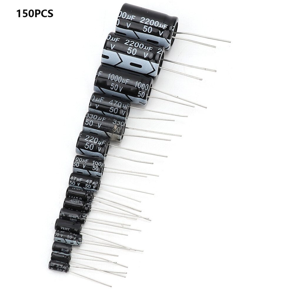 150Pcs Electrolytic Capacitor Kit 50V 1Uf-2200Uf 323163197456