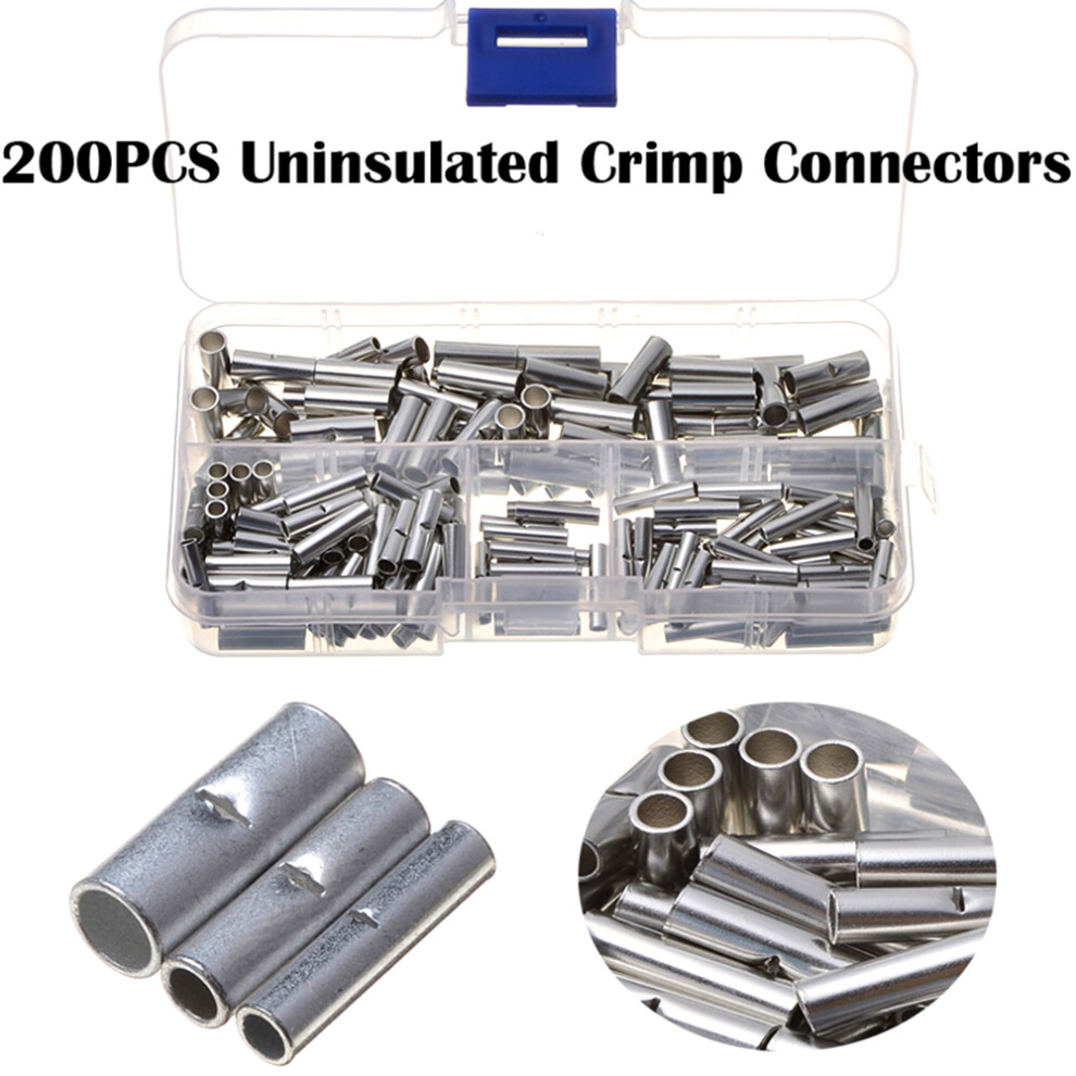 200Pcs Non-Insulated Butt Connectors Wire Ferrule Crimp Terminals 323163213941