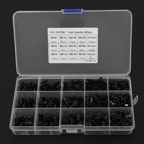 Schrauben-Satz M3-M5 Schwarz 10.9 (460tlg.) 2