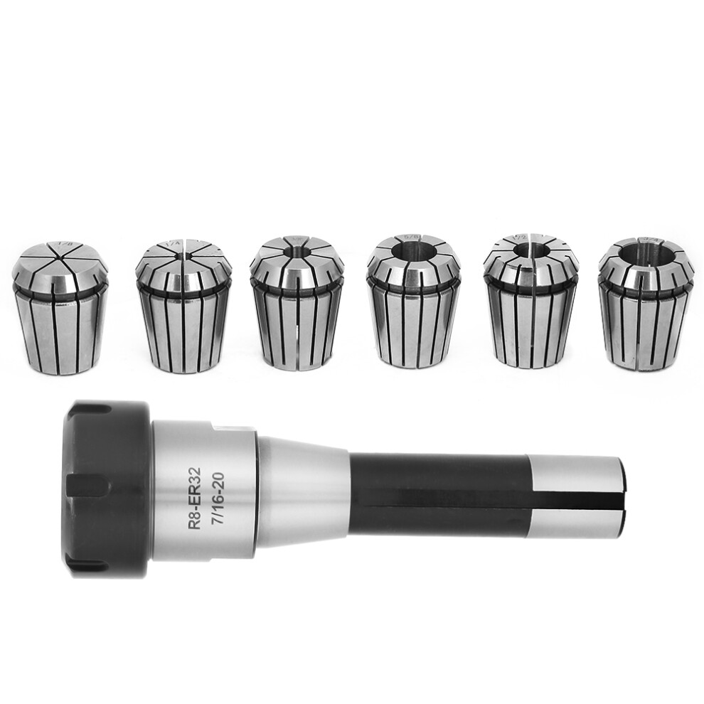 1Pc R8 Er32 Collet Chuck Holder 6Pcs Er32 Spring Collets Cnc 323163219264