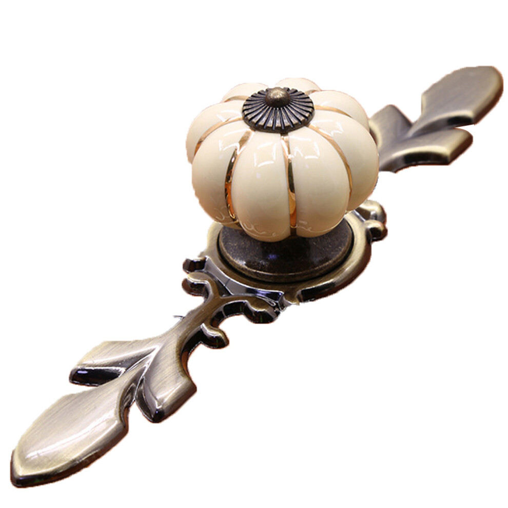 Pumpkin Shape Ceramic Drawer Pull Handle Knob (Ivory White) 323163219752