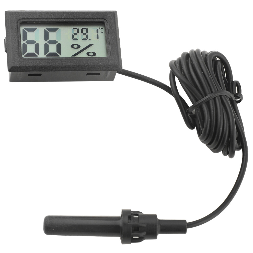 Black Square Digital Thermometer Hygrometer With 1.5M Probe (Black)