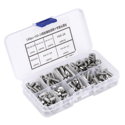 140 Stk. #10-24 Edelstahlschrauben in Plastikdose 1
