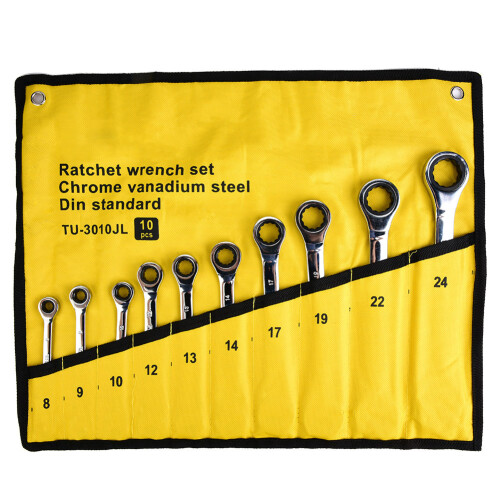 10pcs Ratchet Spanner Set 8-24mm Ratchet Socket Wrench Nut Tool