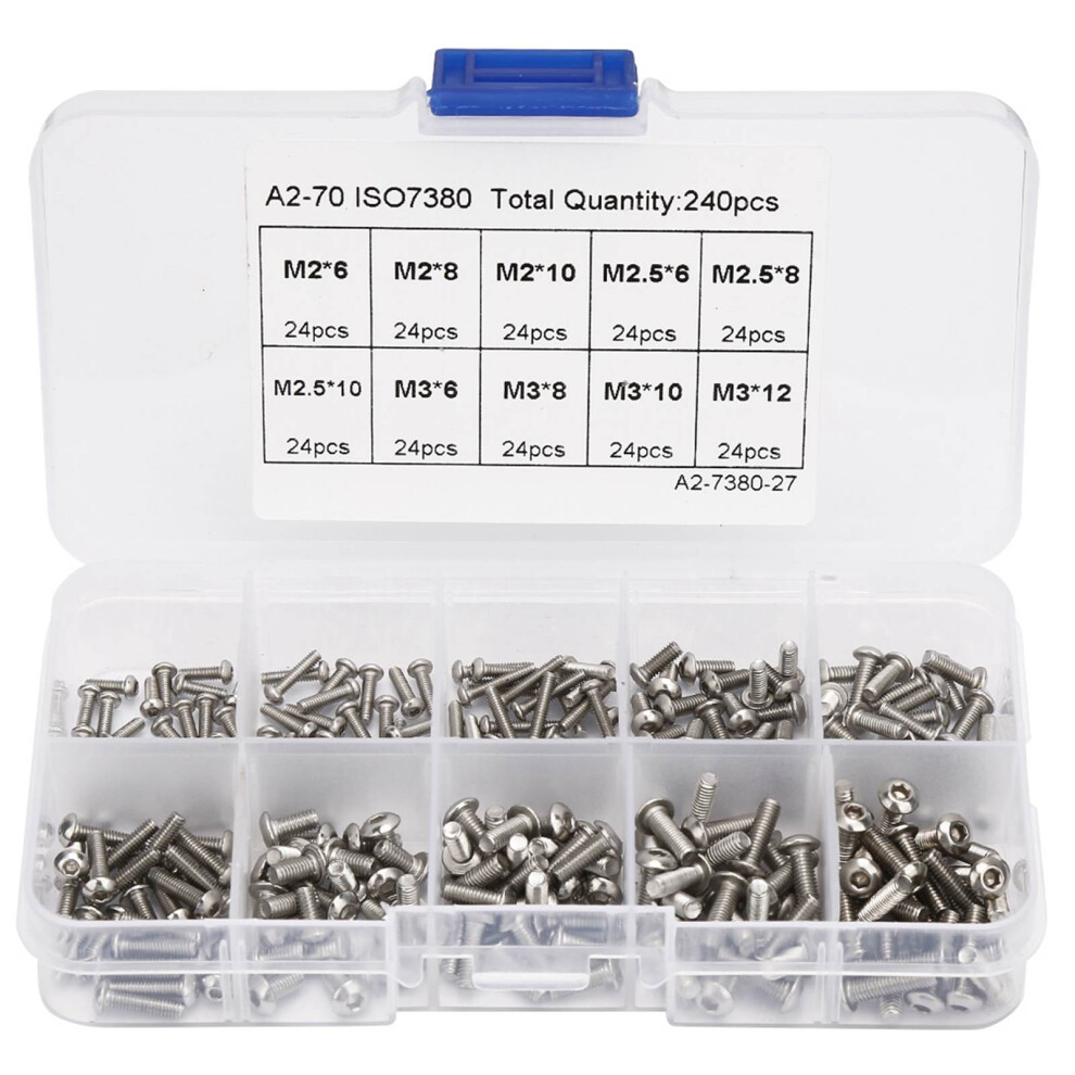 240Pcs M2*6-10 M2.5*6-10 M3*6-12 Hex Socket Screw Set 323163230689