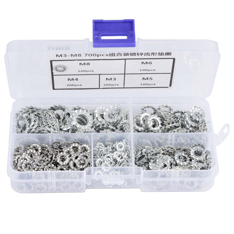 700Pcs Galvanized Lock Washer Set M3-M8 Serrated 323163237718