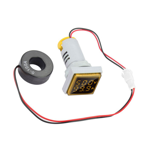 LED Digital AC Voltage Current Meter 22mm 0-100A Yellow 2