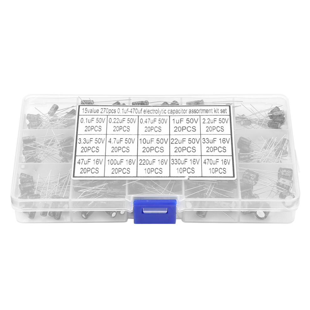 270Pcs 15 Values Electrolytic Capacitor 0.1Uf 50V - 470Uf 16V Kit 323163243436