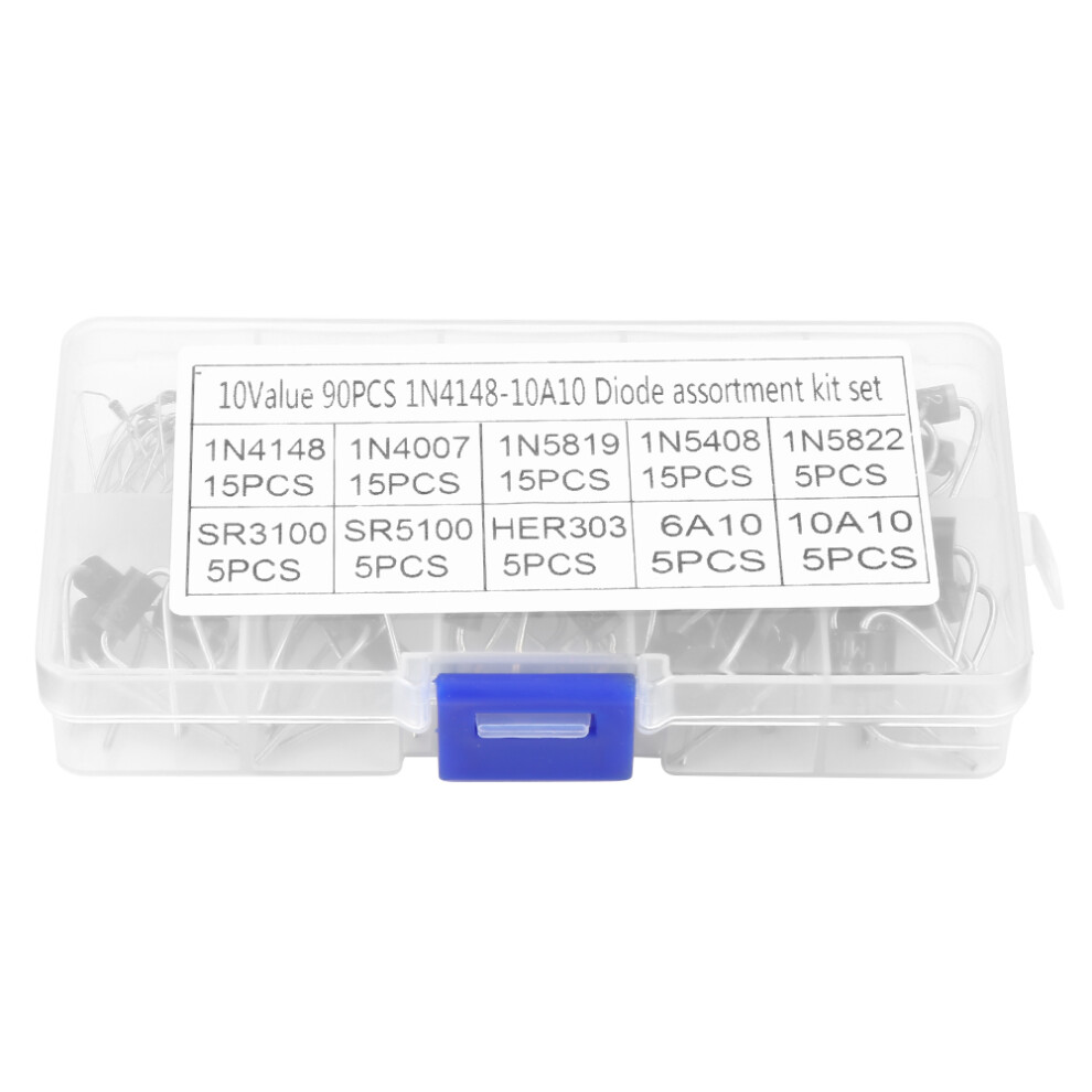 90Pcs 10 Values Rectifier Diode 1N4148-10A10 With Storage Box Kit 323163243443