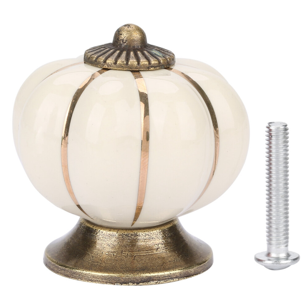 Ceramic Pumpkin Knobs European Style Cabinet Drawer Handle (Beige) 323163240824