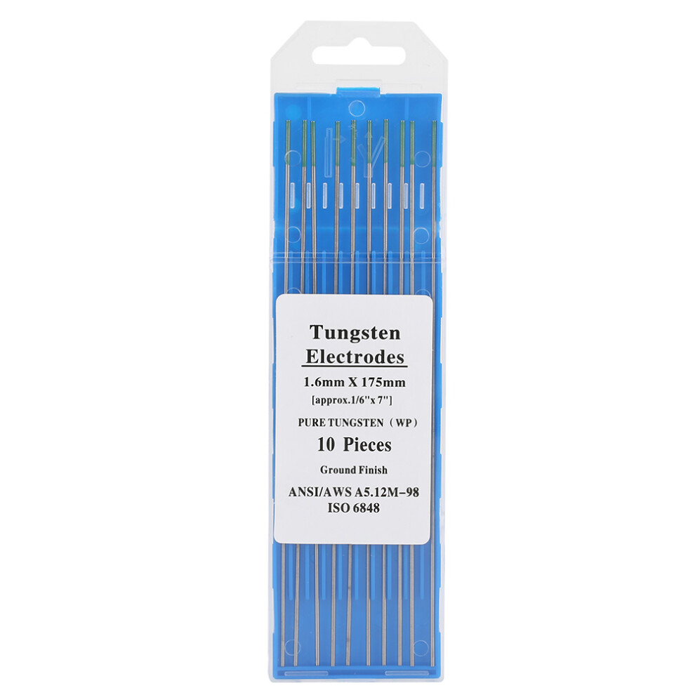 10Pcs Wp Green Tungsten Electrodes 1.6*175Mm Ac Tig Welding 323163248608