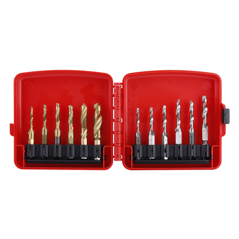 12Pcs M3-M10 Hex Shank Ti-Plated Hss Tap Drill Bits 323163248875