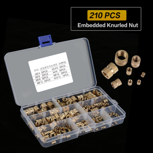 210x Messing-Zylinder-Knurl-Mutter mit Gewinde 2
