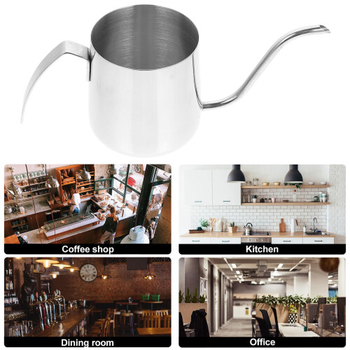 Silver Stainless Steel Coffee Kettle Ergonomic Handle Home Use 1