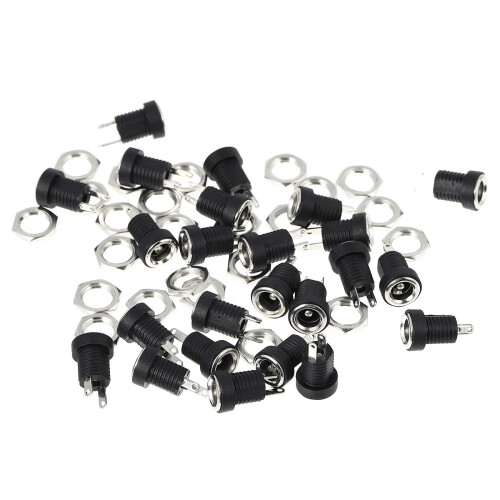 1 . 24- . DC Netzanschluss Buchse Mit Muttern Adapter Schwarz