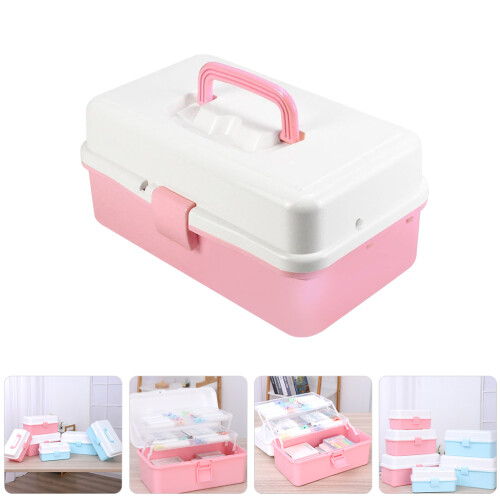 Pink Handheld Storage Box PP Multi-Layer Art Organizer 2