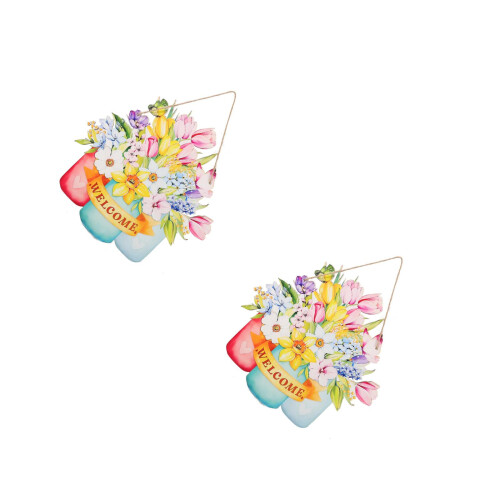 2Stk Welcome Holz Blumen Schild Türanhänger 1