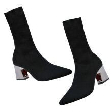 One Pair Of Pointed Toe Sock Boots With Chunky Heel For Women