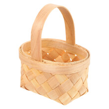 5Pcs Beige Hand-Woven Mini Wood Basket with Handle for Wedding Favors