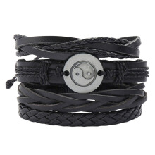 4Stk Lederarmband Handgewebt Schwarz Unisex Modisch Und Komfortabel