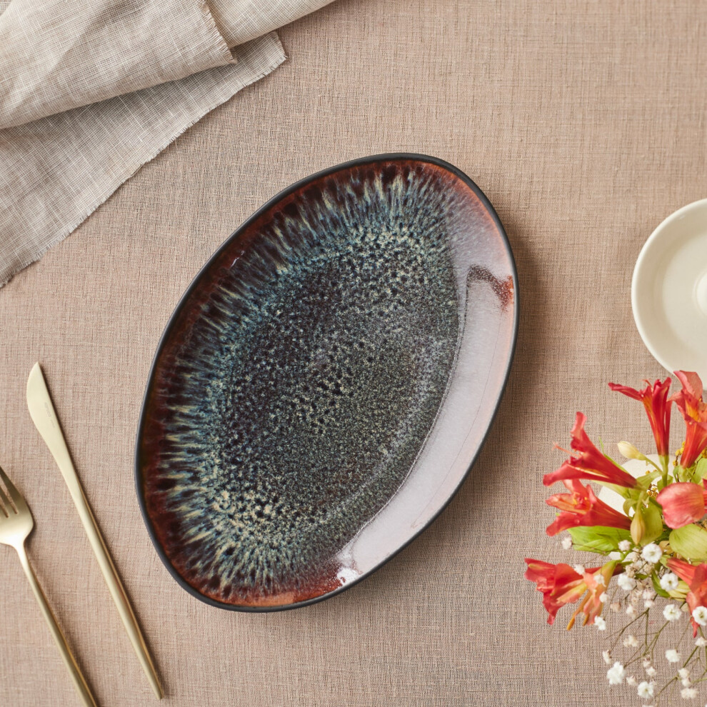 Karaca Earth Collection New Galactic Reactive Glaze Serving Platter, 30cm, Black-image-OPC-PM599FX-NEW