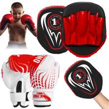 (Blk/Red Set) Focus Pad Boxing Set 6oz Punching Sparring Gloves