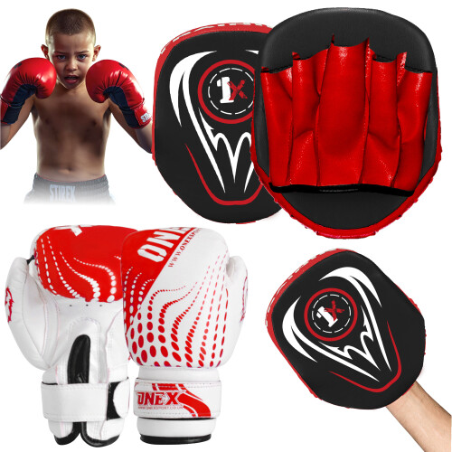 (Blk/Red Set) Focus Pad Boxing Set 6oz Punching Sparring Gloves