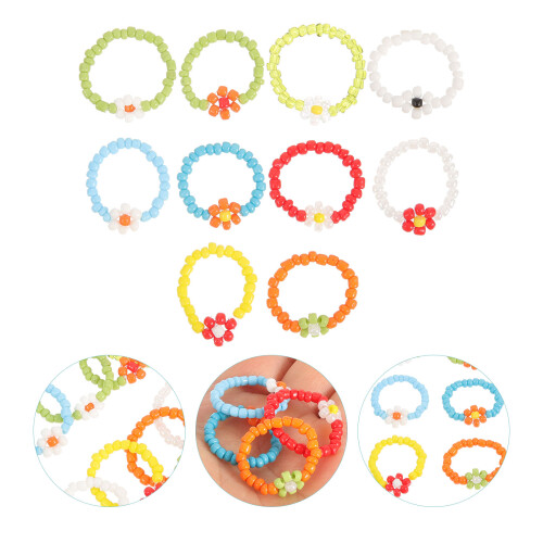 10 Teile Perlenringe Blumenperlenringe Damen Fingerringe Schmuck 2