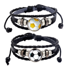 2 stücke schmuck-armband mit perlen, fußball-fan-armband aus leder