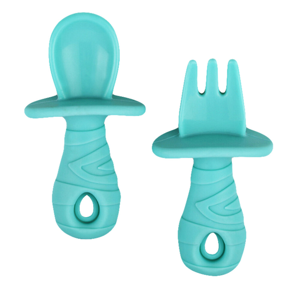 Silicone Baby Flatware Set Infant Fork And Spoon For Feeding Green Artibetter