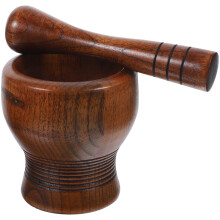 1Set Holz Knoblauch Mörser & Stößel Glatt Praktisch Für Küche Braun