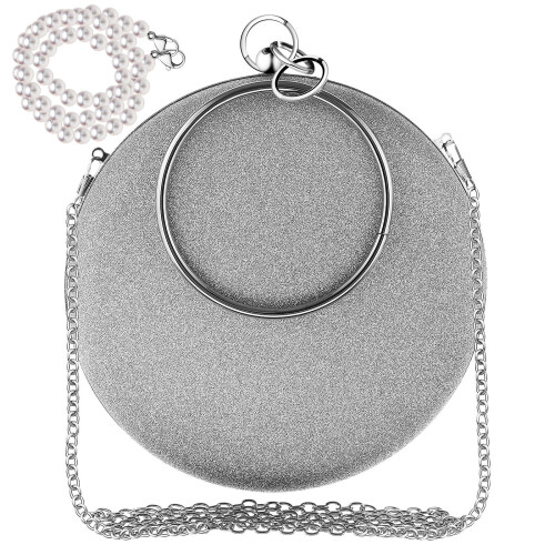 Women's Runder Beutel Abendclutch Mit Ring Perlenketten