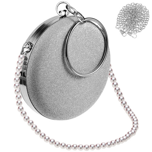 Women's Runder Beutel Abendclutch Mit Ring Perlenketten 1