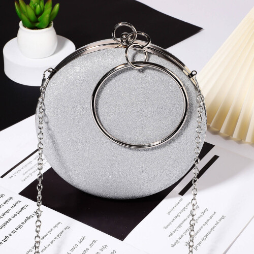 Women's Runder Beutel Abendclutch Mit Ring Perlenketten 2