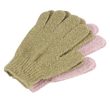 2 Paar Badehandschuhe Fünf Finger Körperpeeling Rückenmassage Rosa Grün
