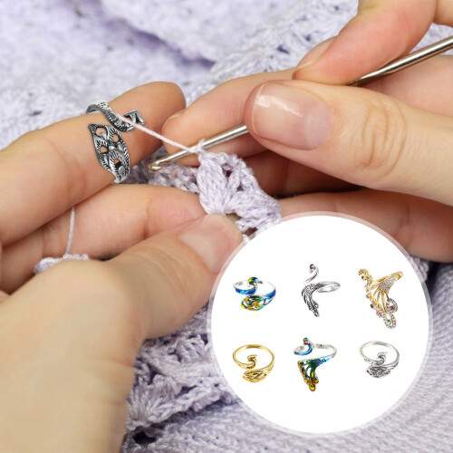 6Stück Strickloop Strickring Häkelschlaufe Fadenführer Fingerhalter 2